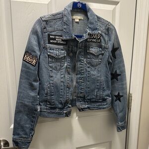 Forever 21 Blue Jean Jacket with Black Star Patches